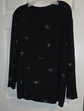 KnappStudio Black Long Sleeve Top with Gold Key & Lock Motif